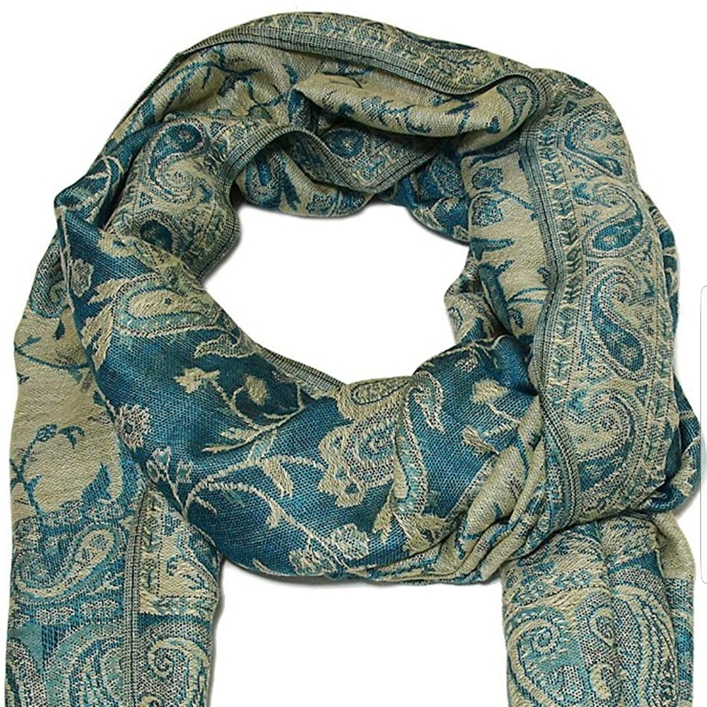 Falari Women's woven pashmina Wrap scarf teal